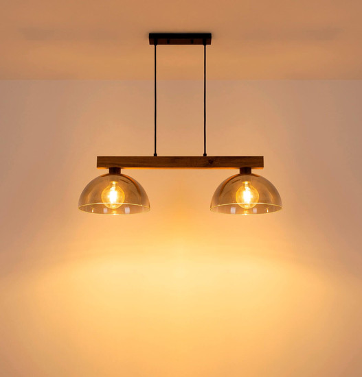 Globo Pendelleuchte Romy 2-flammig E27 Schwarz matt rauchfarben Metall Glas 120x85cm
