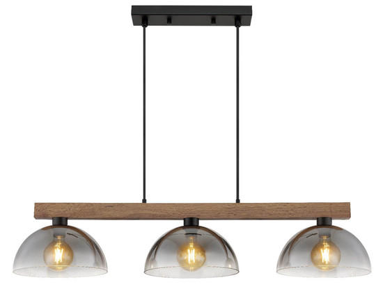 Globo Pendelleuchte Romy 3-flammig E27 Schwarz matt rauchfarben Metall Glas 120x114cm