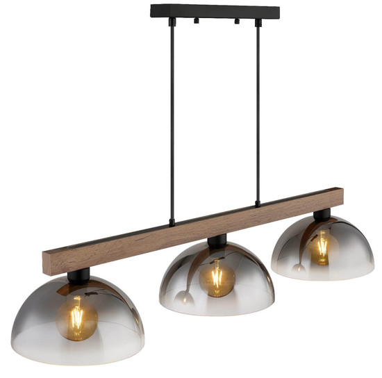 Globo Pendelleuchte Romy 3-flammig E27 Schwarz matt rauchfarben Metall Glas 120x114cm