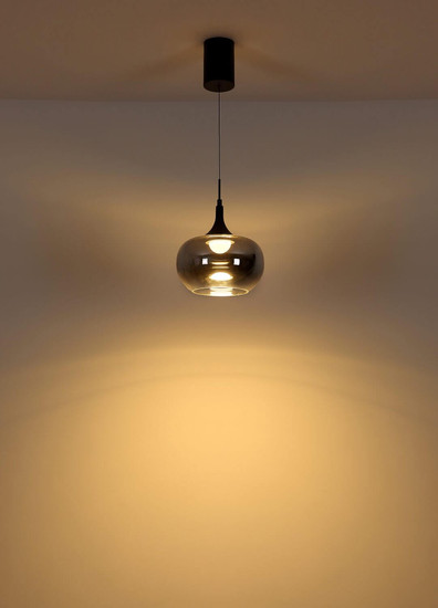 Globo LED Pendelleuchte Lui 12W warmweiss Schwarz matt rauchfarben Metall Glas Ø24cm