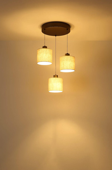 Globo LED Pendelleuchte Thea 24W warmweiss Schwarz-chrom matt cremefarben Metall Leinen Ø49cm