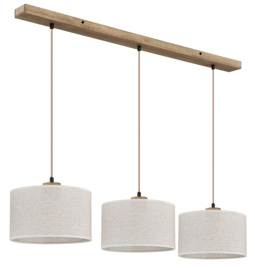 Globo Pendelleuchte Jule 3-flammig E27 Braun beige Holz Leinen 120x100cm