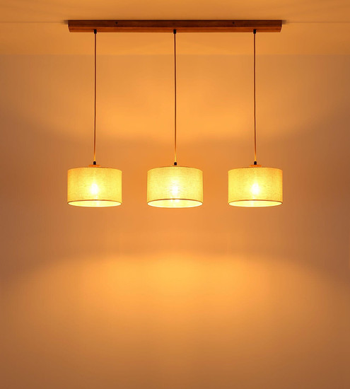 Globo Pendelleuchte Jule 3-flammig E27 Braun beige Holz Leinen 120x100cm