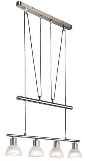 Globo LED Pendelleuchte Daytona 4-flammig E14 LED 4x 5W warmweiss Nickel matt alabaster Optik Metall Glas 150x60cm
