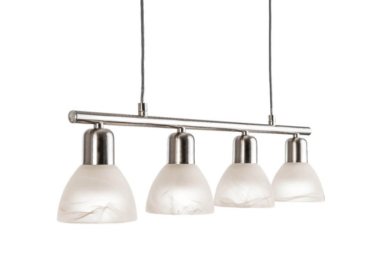 Globo LED Pendelleuchte Daytona 4-flammig E14 LED 4x 5W warmweiss Nickel matt alabaster Optik Metall Glas 150x60cm