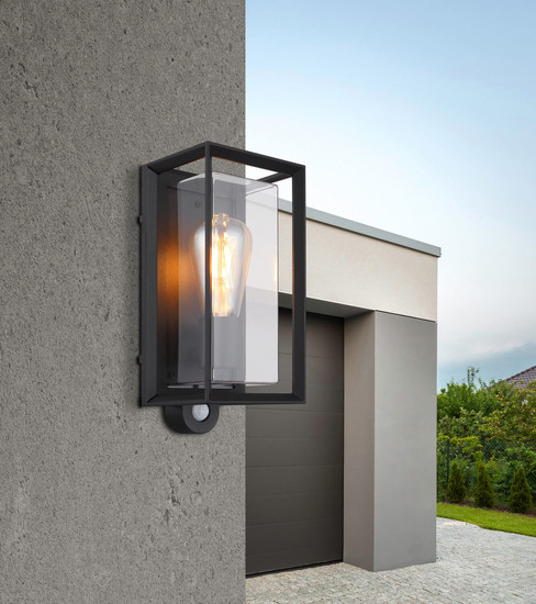 Globo Logana E27 Außenleuchte 60W IP44 Schwarz Matt, Aluminium Bewegungssensor 28cm 31982SS