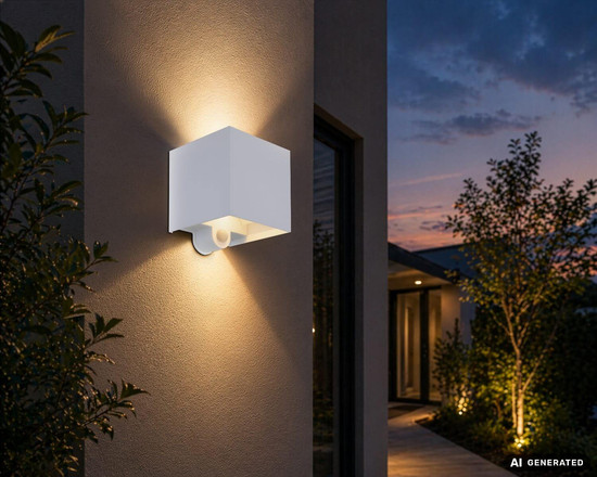 Globo LED Außenleuchte Veronika 2-flammig 2x 3W Bewegungsmelder IP54 warmweiss Weiß Aluminium Druckguss 12,5x10cm