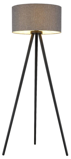 Globo Stehleuchte Stabilo E27 Schwarz matt anthrazit Holz Textil 148cm