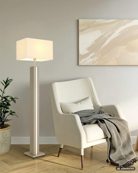 Globo Stehleuchte Forest E27 + LED 17W dimmbar warmweiss Sandfarben matt naturfarben MDF Leinen 150cm