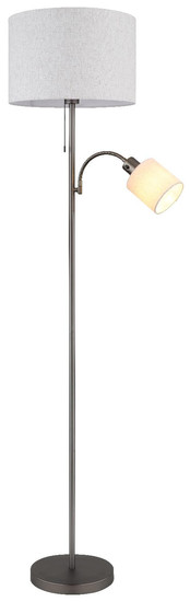 Globo Stehleuchte Thea 2-flammig E27 + E27 Schwarz-chrom matt cremefarben Metall Leinen 165cm