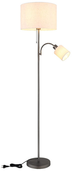 Globo Stehleuchte Thea 2-flammig E27 + E27 Schwarz-chrom matt cremefarben Metall Leinen 165cm