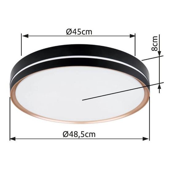 Globo LED Deckenleuchte Manni 40W dimmbar Fernbedienung CCT warm-/tageslichtweiss Schwarz Metall Ø48,5cm
