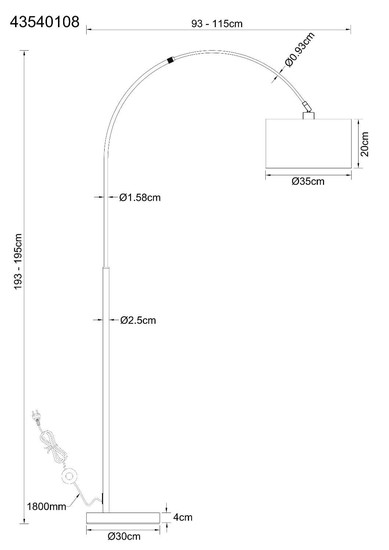 Globo Stehleuchte Thea E27 Schwarz-chrom matt cremefarben Metall Leinen 195cm