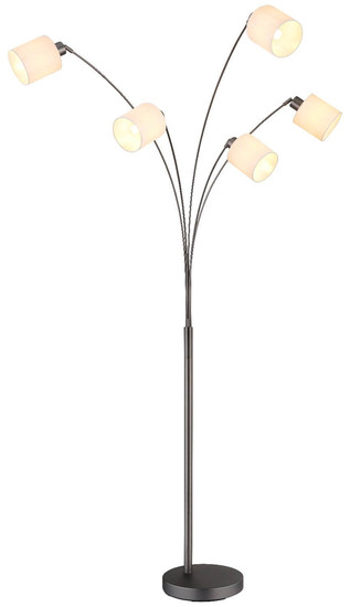 Globo Stehleuchte Thea 5-flammig E27 Schwarz-chrom matt cremefarben Metall Leinen 200cm
