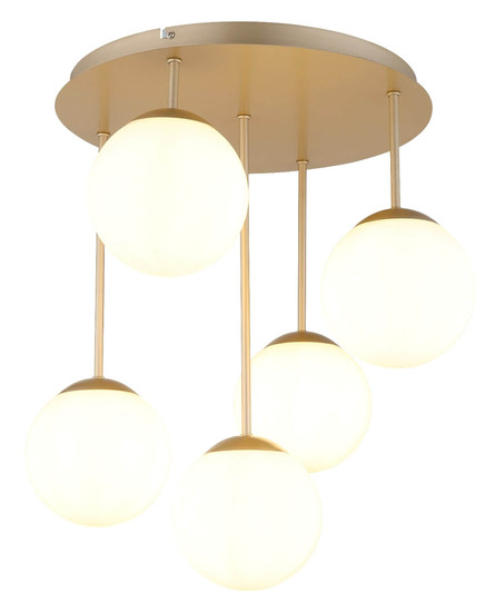 Globo Deckenleuchte Harmon 5-flammig E14 Champagnerfarben matt opal Metall Glaskugeln Ø38cm