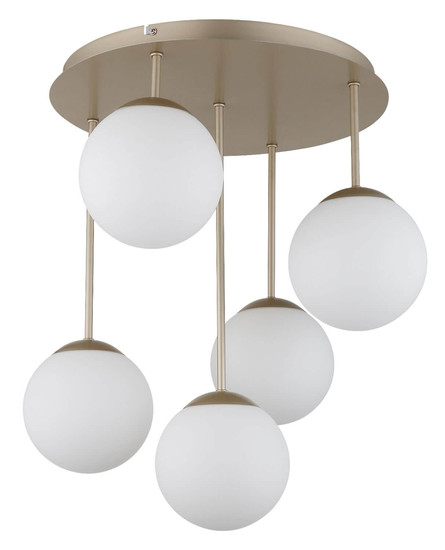 Globo Deckenleuchte Harmon 5-flammig E14 Champagnerfarben matt opal Metall Glaskugeln Ø38cm