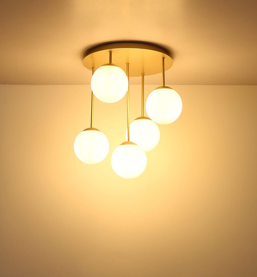 Globo Deckenleuchte Harmon 5-flammig E14 Champagnerfarben matt opal Metall Glaskugeln Ø38cm