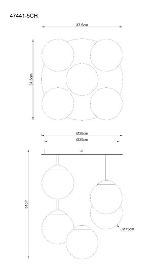 Globo Deckenleuchte Harmon 5-flammig E14 Champagnerfarben matt opal Metall Glaskugeln Ø38cm