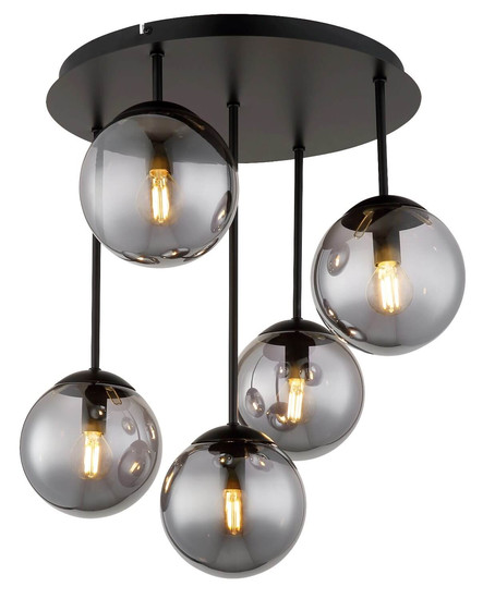 Globo Deckenleuchte Harmon 5-flammig E14 Schwarz matt rauchfarben Metall Glaskugeln Ø38cm