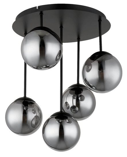 Globo Deckenleuchte Harmon 5-flammig E14 Schwarz matt rauchfarben Metall Glaskugeln Ø38cm