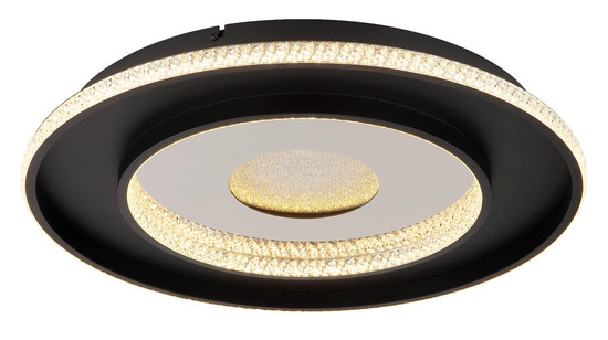 Globo LED Deckenleuchte Marsh 30W dimmbar Fernbedienung CCT warm-/tageslichtweiss Schwarz matt klar Metall Kunststoffkristalle Ø52,5cm