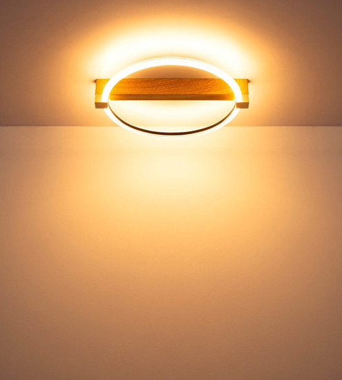 Globo LED Deckenleuchte Fletcher 15W warmweiss Holzoptik dunkel Metall 41x38cm