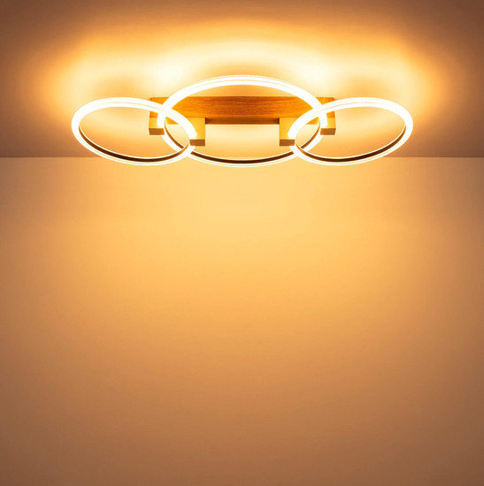 Globo LED Deckenleuchte Fletcher 40W warmweiss Holzoptik dunkel Metall 76x38cm