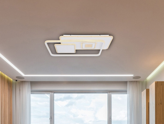 Globo LED Deckenleuchte Roderick 55W dimmbar Fernbedienung CCT warm-/tageslichtweiss Weiß Metall 65x44cm