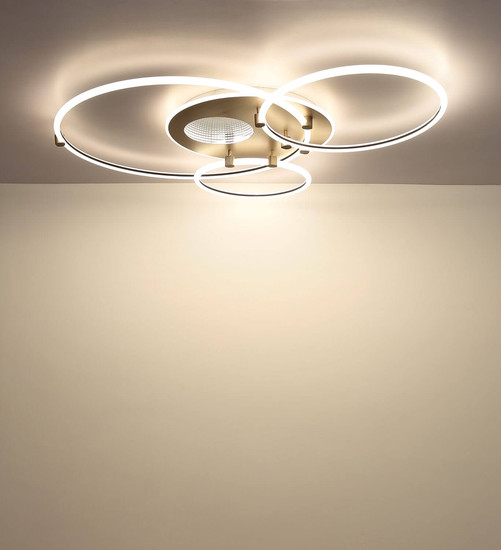 Globo LED Deckenleuchte Deon 80W CCT warm-/neutral-/tageslichtweiss Weiß matt Metall Champagner 108x95cm