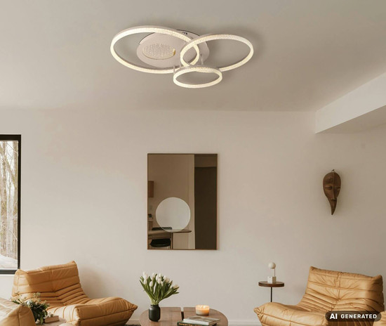 Globo LED Deckenleuchte Sanford 40W warmweiss Sandfarben matt cappuccinofarben matt Metall 78x60cm