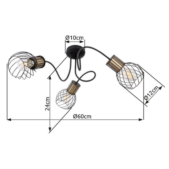 Globo Deckenleuchte Argusto 3-flammig E27 Schwarz matt Metall Ø60cm