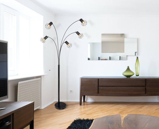 Globo Priska E27 Stehleuchte 5-fach 40W Schwarz Matt, Metall Ø13cm 54017S