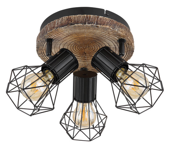 Globo Priska E27 Strahler 3-fach 60W Schwarz, Metall Ø12cm 54017W-3