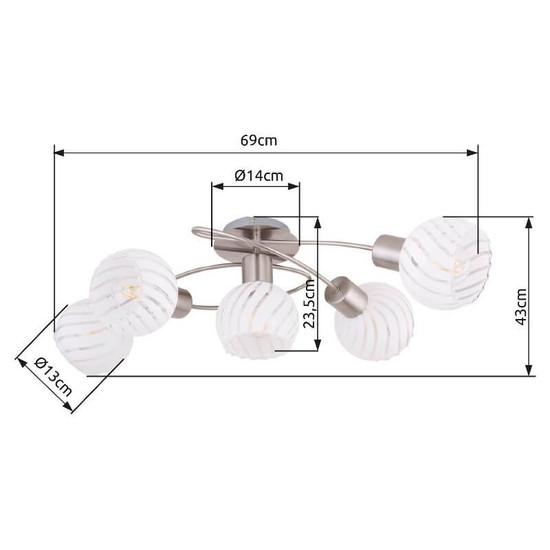 Globo Deckenleuchte Willy 5-flammig E27 Nickel matt Metall Glas 69x43cm
