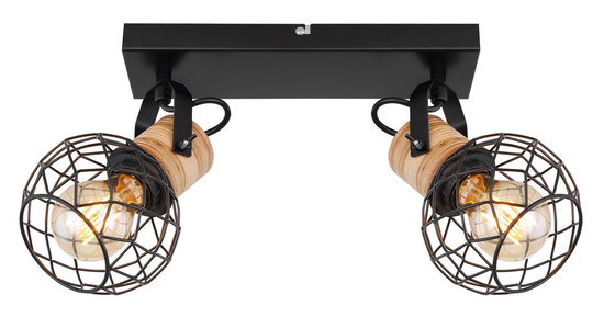 Globo Lacky E27 Strahler 2-fach 60W Schwarz Matt, Metall Ø12cm 54039-2