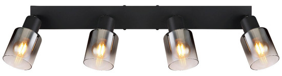 Globo Strahler Hubertus 4-flammig E14 Schwarz matt rauchfarben Metall Glas 56x14cm
