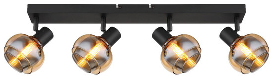 Globo Strahler Tokki 4-flammig E14 Schwarz matt amber Metall Glas 56x13,5cm