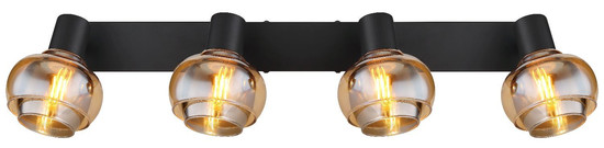 Globo Strahler Tokki 4-flammig E14 Schwarz matt amber Metall Glas 56x13,5cm