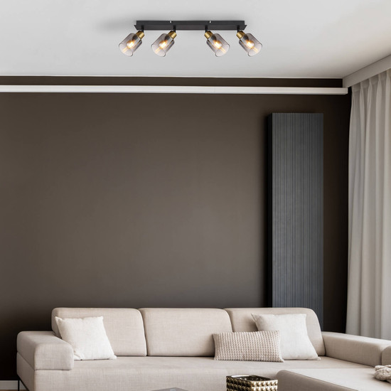 Globo Hollsy E14 Strahler 4-fach 25W Schwarz Matt, Metall Ø8cm 54310-4