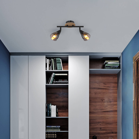 Globo Mubby E14 Strahler 2-fach 25W Schwarz Matt, Metall Ø7,2cm 54311-2