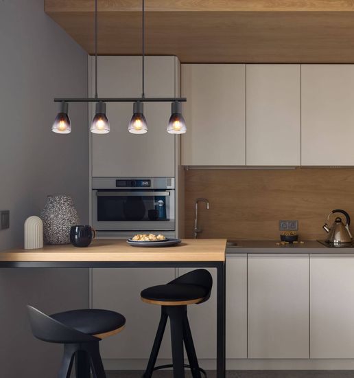 Globo Satella Hängeleuchte 4-fach Schwarz Matt, Metall Ø7,2cm 54312-4H