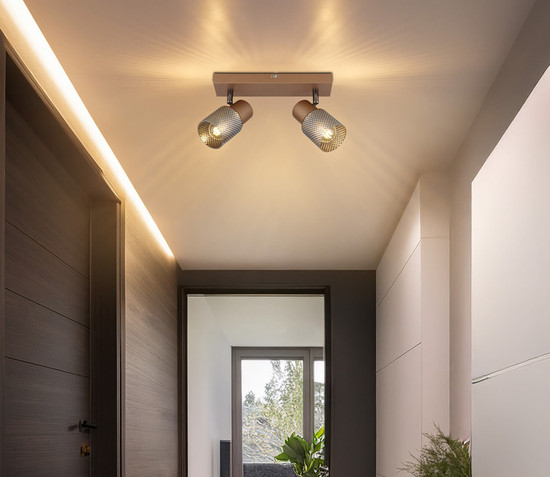 Globo Satella E14 Strahler 2-fach 40W Kaffeefarben Matt, Metall Ø7cm 54314-2