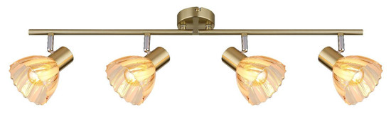 Globo Strahler Zachery 4-flammig E14 Messingfarben matt amber Metall Glas 70x19cm