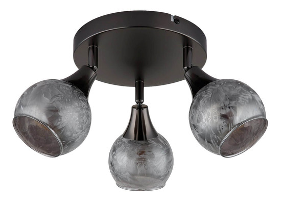 Globo Strahler Frosta 3-flammig E14 Schwarz-chrom matt rauchfarben Metall Glas geeist Ø32cm