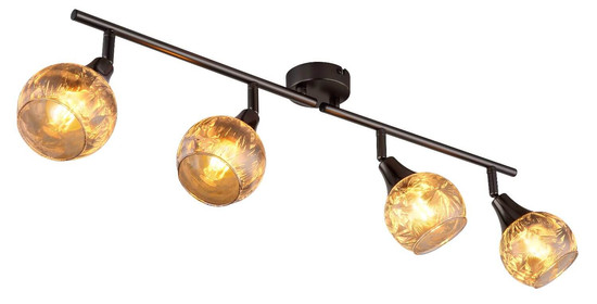 Globo Strahler Frosta 4-flammig E14 Schwarz-chrom matt rauchfarben Metall Glas geeist 70x19cm