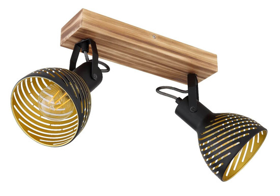 Globo Strahler Lenna 2-flammig E27 Dunkelbraun schwarz matt Holz Metall 30x25cm