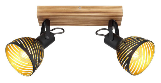 Globo Strahler Lenna 2-flammig E27 Dunkelbraun schwarz matt Holz Metall 30x25cm