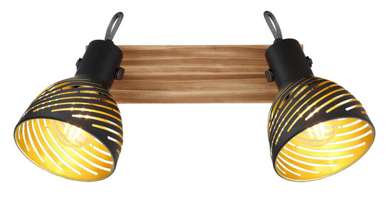 Globo Strahler Lenna 2-flammig E27 Dunkelbraun schwarz matt Holz Metall 30x25cm