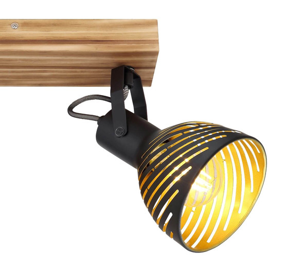 Globo Strahler Lenna 2-flammig E27 Dunkelbraun schwarz matt Holz Metall 30x25cm