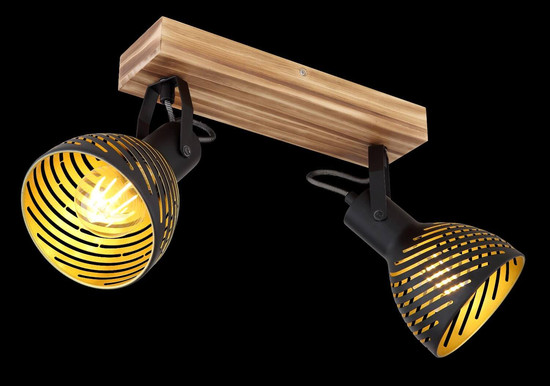 Globo Strahler Lenna 2-flammig E27 Dunkelbraun schwarz matt Holz Metall 30x25cm